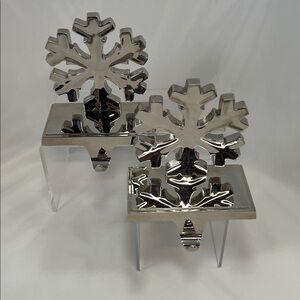 Silver Snowflake stocking holders - set of two